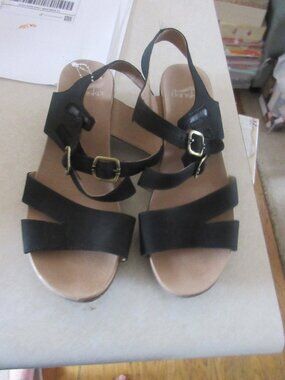 Dansko Black Leather Women's Sandals 7.5 8 euro 39 buckle wedge
